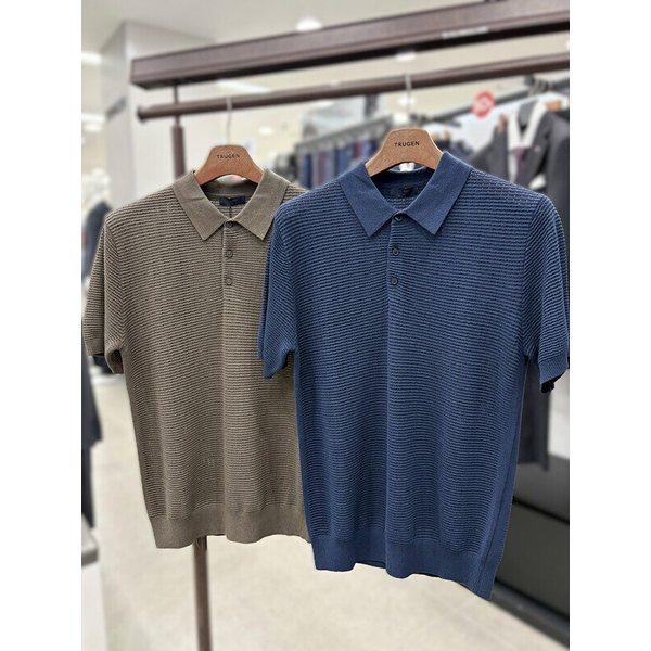メンズ夏半袖涼しい素材コットン混紡プルオーバーポロカラーネックニットトップTシャツ2色_JK