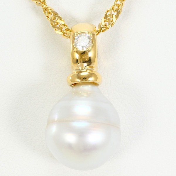 K18 18金 YG ネックレス 南洋真珠 ダイヤ 0.126 カード鑑別書 ジュエリー 中古