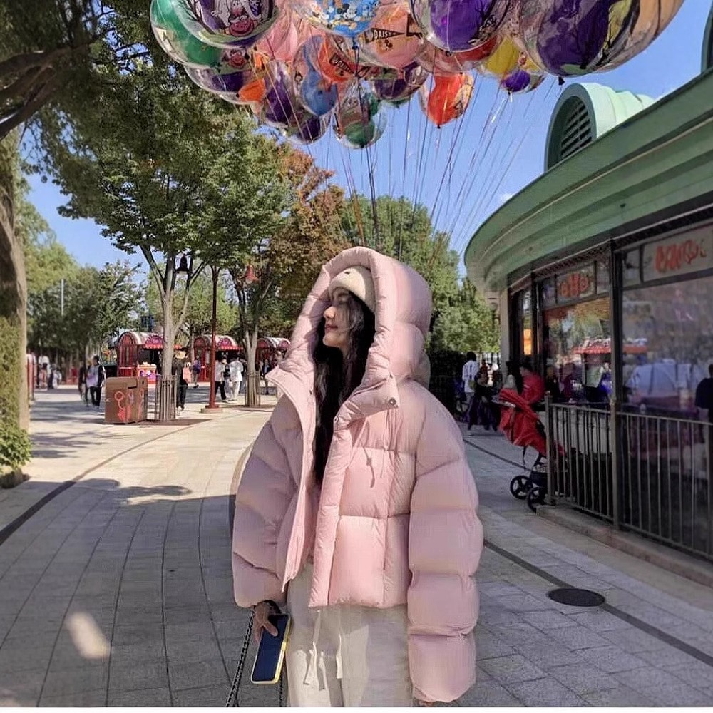 ダウンジャケットレディースショートメイラード超軽量で厚い小さなパフ冬韓国コートパンコートフード付き暖かい