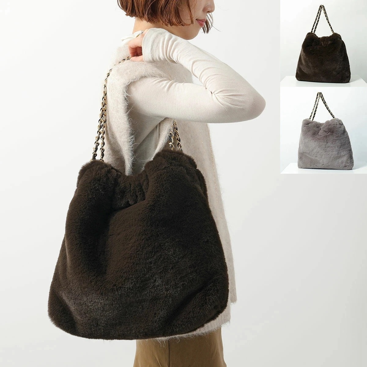 VIOLAdORO ヴィオラドーロ トートバッグ ELMO エルモ V-8924 レディース レッキスラビット調 エコファー チェーン ロゴ 鞄 カラー2色