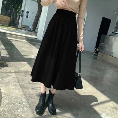 プリーツスカートOL2030品秋春韓国ファッションコーデュロイスカートフレンチハイウエストミドル丈Aラインスカートレディース脚魅せミニスカート