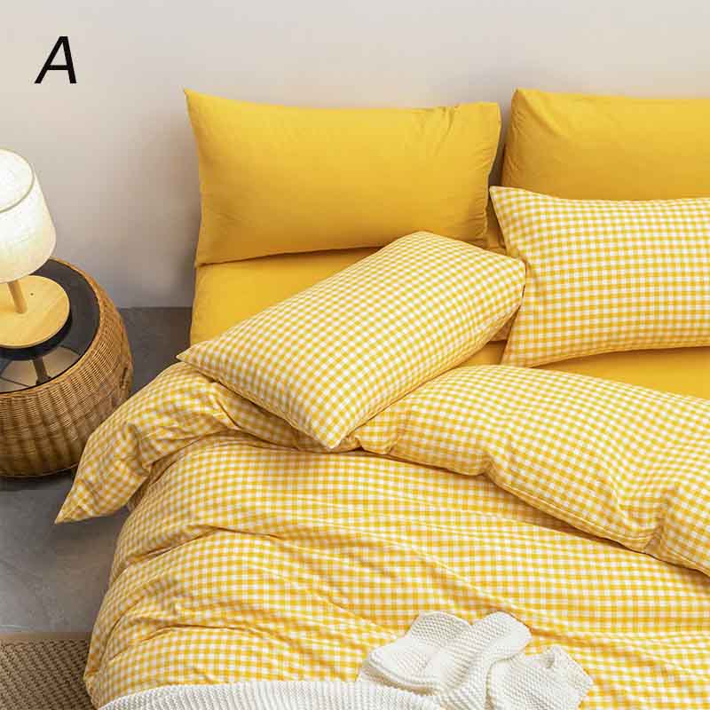 New type追加！全9色 布団カバーセットブルー イエロー チェック柄 グリーン ストライプ コットン100% 寝具カバーセット 3点セット 4点セット シングル セミダブル ダブル ピンク ベッ