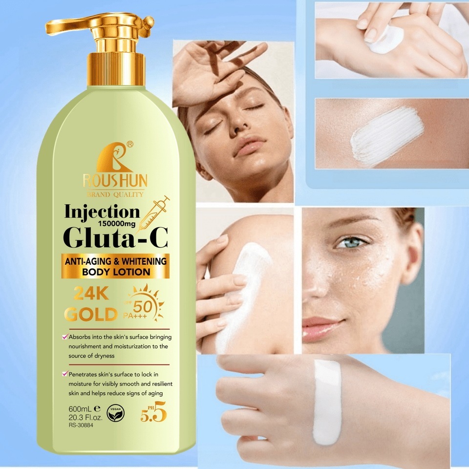 ROUSHUN 600ml GLUTA-C ボディローションサンクリーム - 広範囲保湿保湿シェアバターと乳酸を含む非脂質フォーミュラすべての肌タイプに適していますリフレッシュし若々しい外観ユニセック