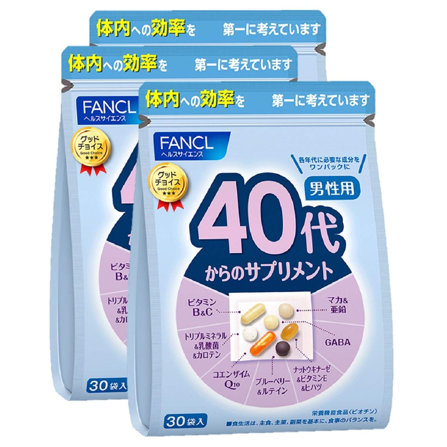 ファンケル (FANCL) 40代からのサプリメント男性用 45～90日分 (30袋×3) 年代 サプリ(ビタミンC/ビタミンB/亜鉛) 個包装
