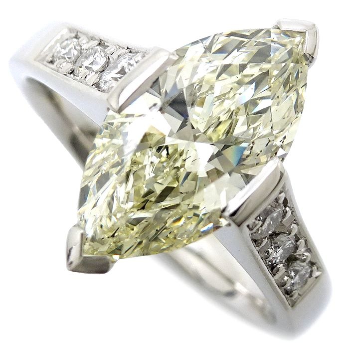 ダイヤモンド リング 指輪 15.5号 イエローダイヤモンド2.128ct マーキスカット UNDERN.SI1 ダイヤモンド0.177ct Pt900/ 64955【中古】