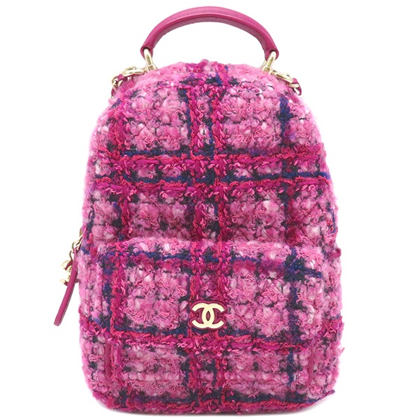 シャネル CHANEL 2WAYバッグ クラシック ミニ バックパック ツイード ピンク×フューシャ×ネイビーブルー×ブラック シャンパンゴールド金具 ショルダー リュック AP3753 ランダムシリ 333,720円