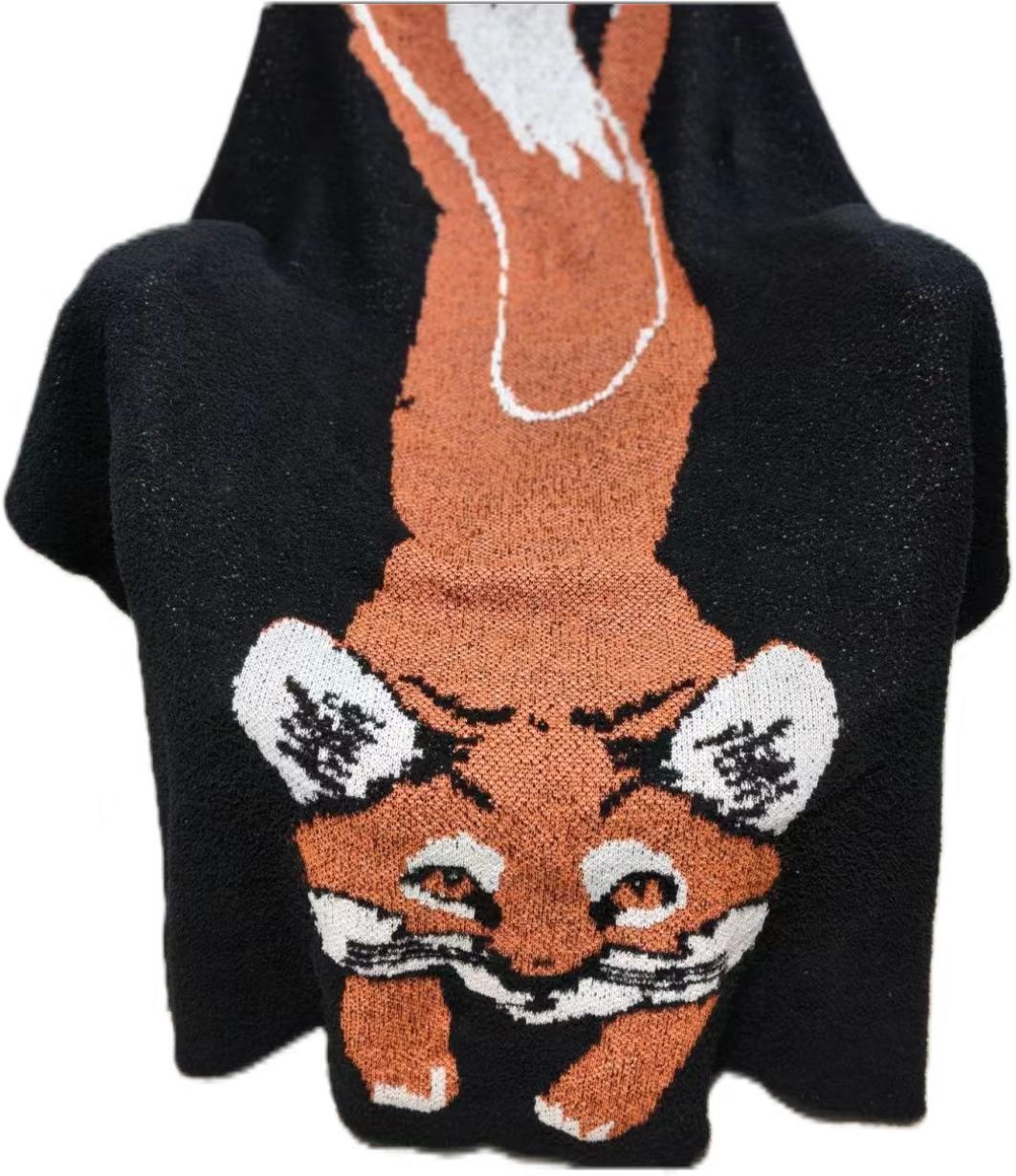 Ins風ニットマント毛布昼休み昼寝ブランケットソファー多機能毛布四季通用キツネ模様重厚で柔らかい保温