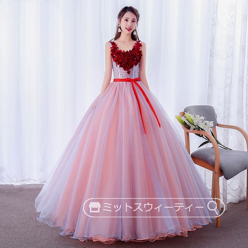 カラードレス ピアノ発表会 フラワー 演奏会 カラードレス コンサート 結婚式 ロングドレス 披露宴