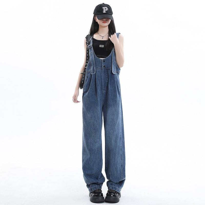 デニム サロペット オーバーオール レディース ワイドパンツ ハイウエスト かわいい 大人可愛い カジュアル おしゃれ お洒落 かっこいい レトロ こなれ感 ラフ メンズライク ボーイッシュ ラブリー