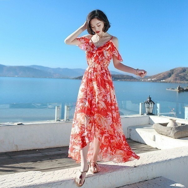 夏 ワンピース ロングワンピース 花柄 フリル キャミソール セクシー ゆったり 体型カバー おしゃれ 夏ワンピ 夏ワンピース マキシ丈 花柄 夏 春 夏服 リゾート 旅行 きれいめ カジュアル ノー