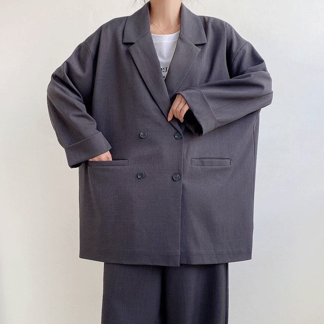 (~3XL)ベーシック オーバー ルーズ ダブルボタン ジャケット (ビッグサイズ) 2color