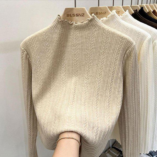 女性スリムフィットフリルハイネックインナーニットセーターDMESW-TSA-STS14289637