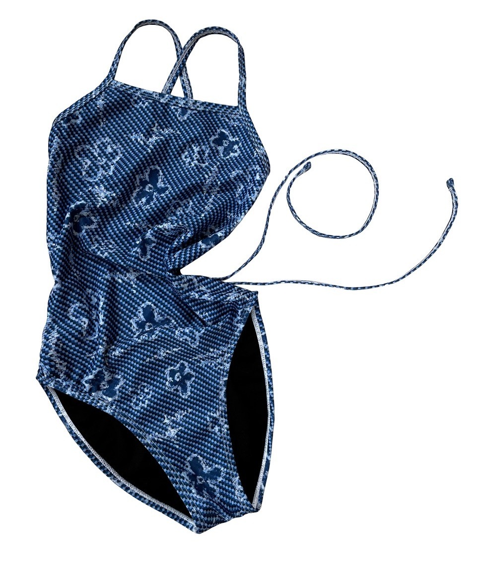 女子 室内講習 水着-デニムフラワー (ポリエステル 100%)