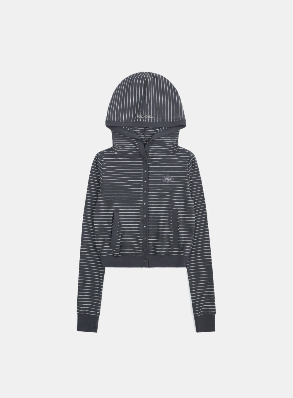 【BADBLOOD】 BEYOND SOFT BUTTON UP HOODEDE CARDIGAN : STRIPE CHARCOAL