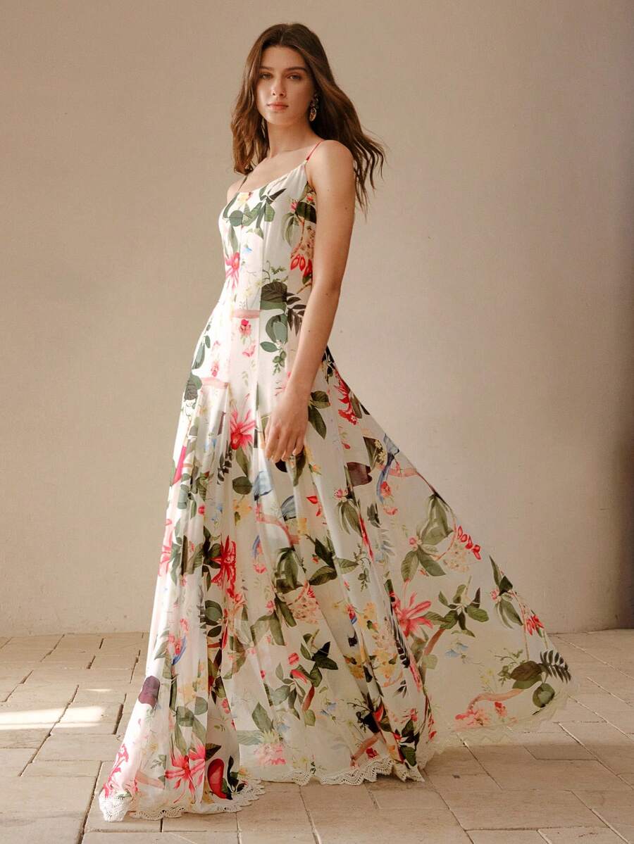 女性用 フローラルプリント オーバーサイズ Aラインワンピースバケーションスタイル