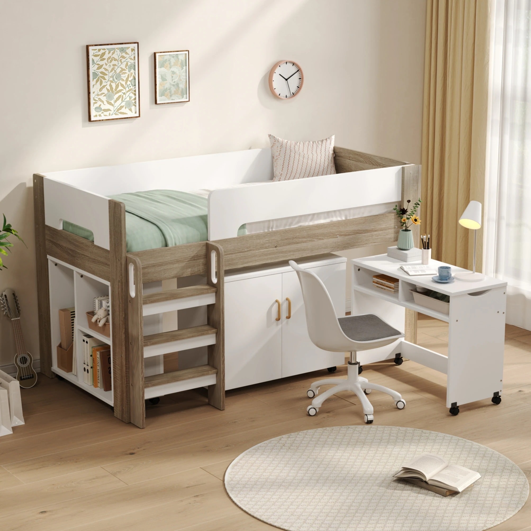 【国内発送.送.料.無.料！】システムベッド ロフトベッド 階段付き S 木製 高さ120cm シングル ベッド ロータイプ ベッド デスク 本棚 机付き 学習机 コンパクト 本棚付き 収納 大人 一