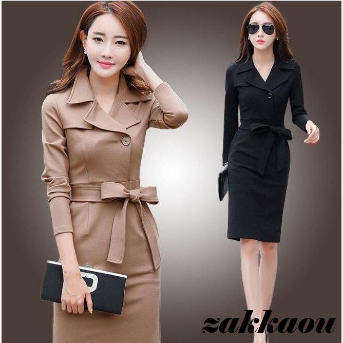 スーツワンピース レディース 通勤 タイト長袖ワンピース フォマール きれいめ 膝丈 着痩せ OL 春 秋物 2色 4,752円