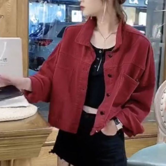 オーバーサイズ 胸ポケット付き アウター ジャケット Gジャン 上着 ショート丈 長袖