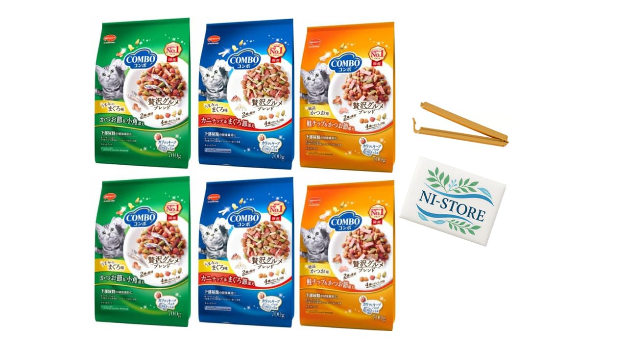 COMBO コンボ 猫下部尿路の健康維持 キャットフード アソート 3種×2袋（700g×2）セット（ まぐろ味かつお節小魚添え）（ かつお味鮭チップかつおぶし）（カニチップまぐろぶし） I