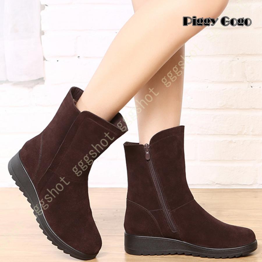 スノーブーツ レディース 滑らない 黒 大人 裏起毛 ミドル丈 裏ボア 防寒 防滑 ムートンブーツ 旅行 スノーシューズ 冬 彼女 ファー付き 走れる 痛くない