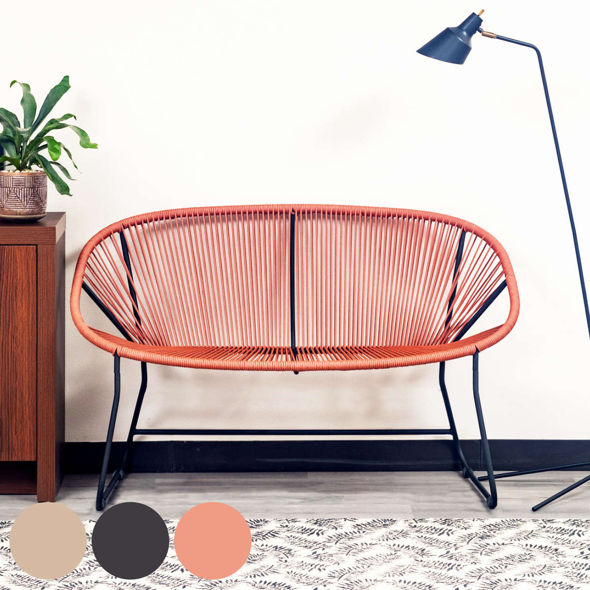 ベンチ 幅125cm 座面高43.5cm ロープベンチ ダフネ チェアー イス 椅子 2人掛け ロープ スチール 軽量 2人用 リビングチェア ダイニングベンチ スタイリッシュ おしゃれ