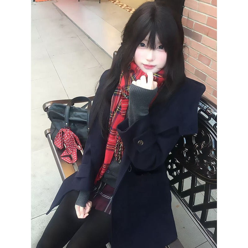 JK冬コート学校用品カレッジスタイルジャケット甘くて暖かい女性用コート神ガールダークブルー