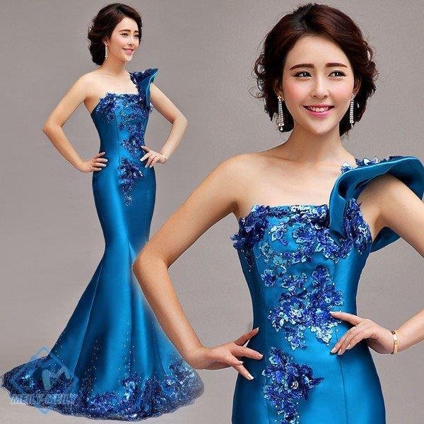 マーメイドドレス 青 カラードレス コンサート 安い カクテルドレス 演奏会 結婚式 イブニングドレ