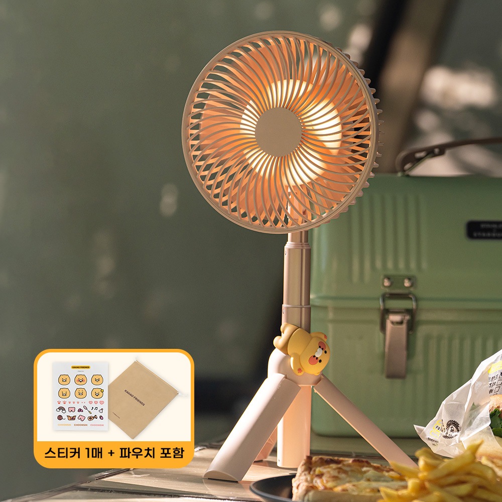 カカオフレンズチュンシクバラダンムードなど三脚ポータブル扇風機（ピンク）ステッカー付き