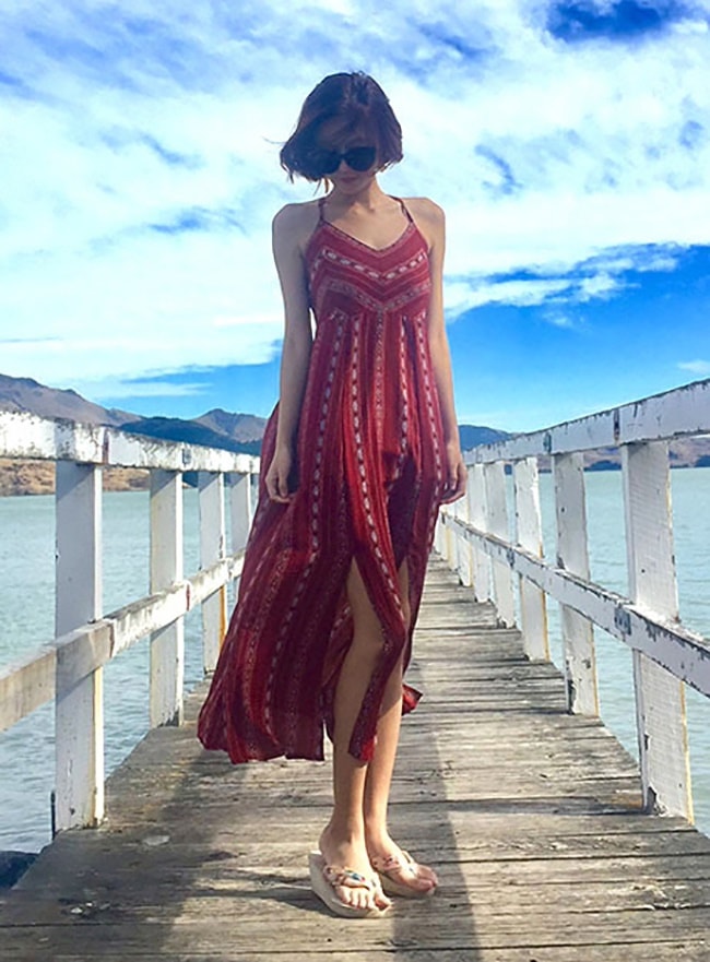 ボヘミアン キャミ ワンピース ドレス 大きいサイズ ロング リゾート セクシー Vネック 体型カバー スリット 6,508円