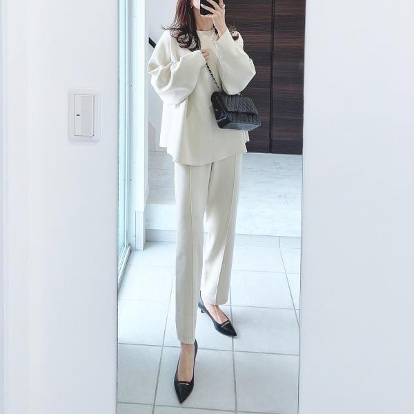 【気質アップ】 高級感 シンプル 長袖 ラウンドネック パーカー パンツ 無地 2点セット