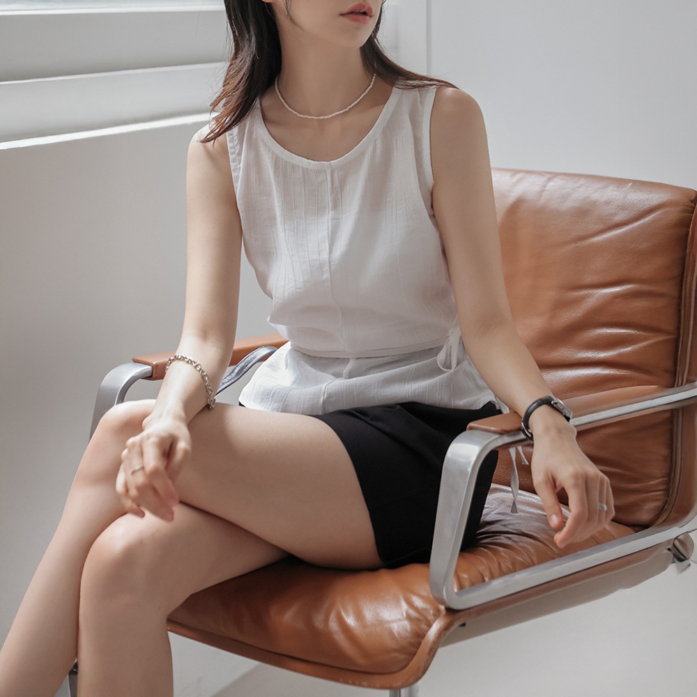 ロナスシースルーリンクルストラップセットスリーブレスブラウス