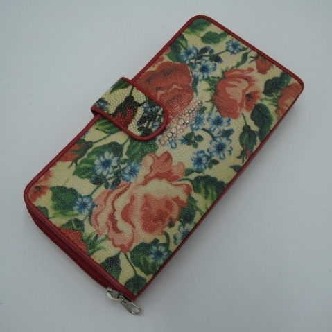 エイ革　スティングレイ(1)　花柄　長財布　二つ折り＆ファスナー　高級感　珍品　金運UP