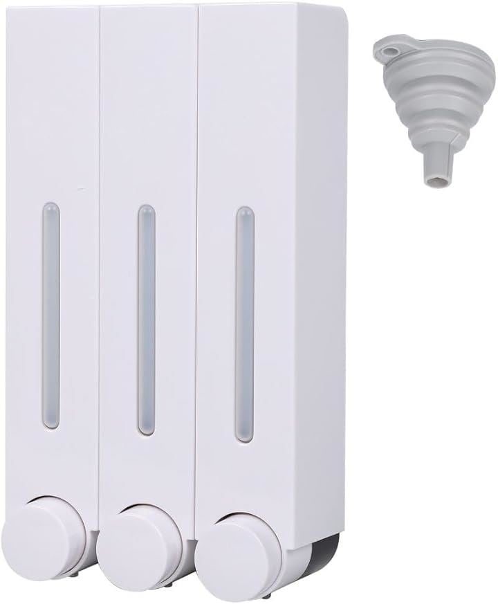 シャンプーディスペンサー 大容量 詰替用 壁掛け ステッカー 漏斗 付き 簡単 取り付け (3， ホワイト, 420ml)