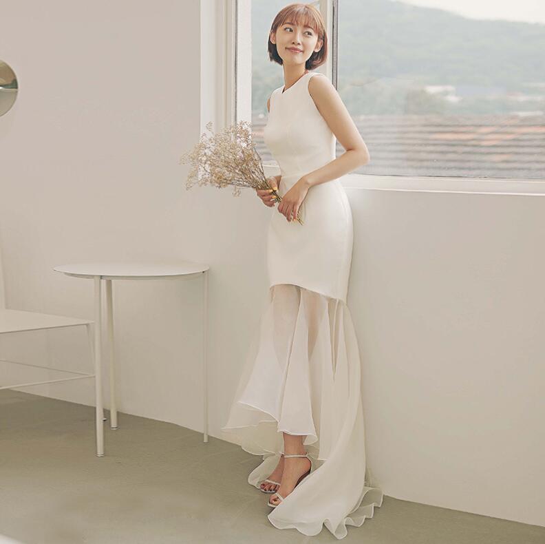 ロングドレス ウェディングドレス 花嫁ドレス マーメイドライン ノースリーブ ホワイトドレス 二次会ドレス フォーマルドレス シンプル パーティードレス 細見え エレガント ブライダル 演奏会 音楽会