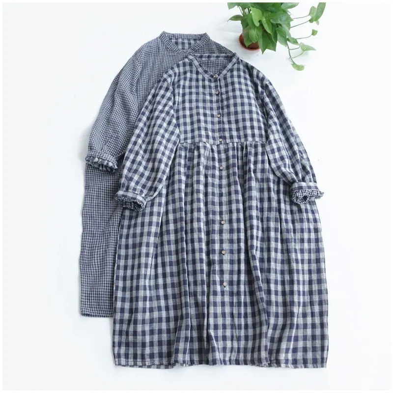 春 ゆったり大きいサイズ ロングワンピース 日系 チェック ワンピース レディース 韓国ファッション体型カバー 着痩せ 長袖 ワンピ20代 30代 40代 50代母の日