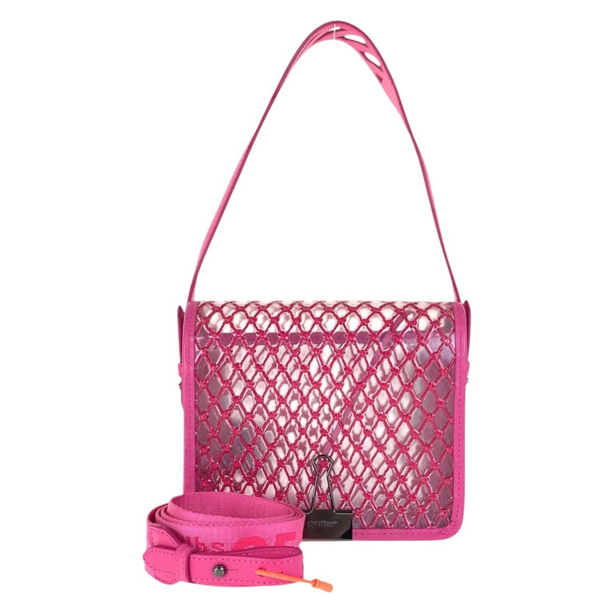 美品 ピンク ブラックメタル金具 ビニール/レザー ショルダーバッグ ハンドバッグ ２WAY レディース 501851