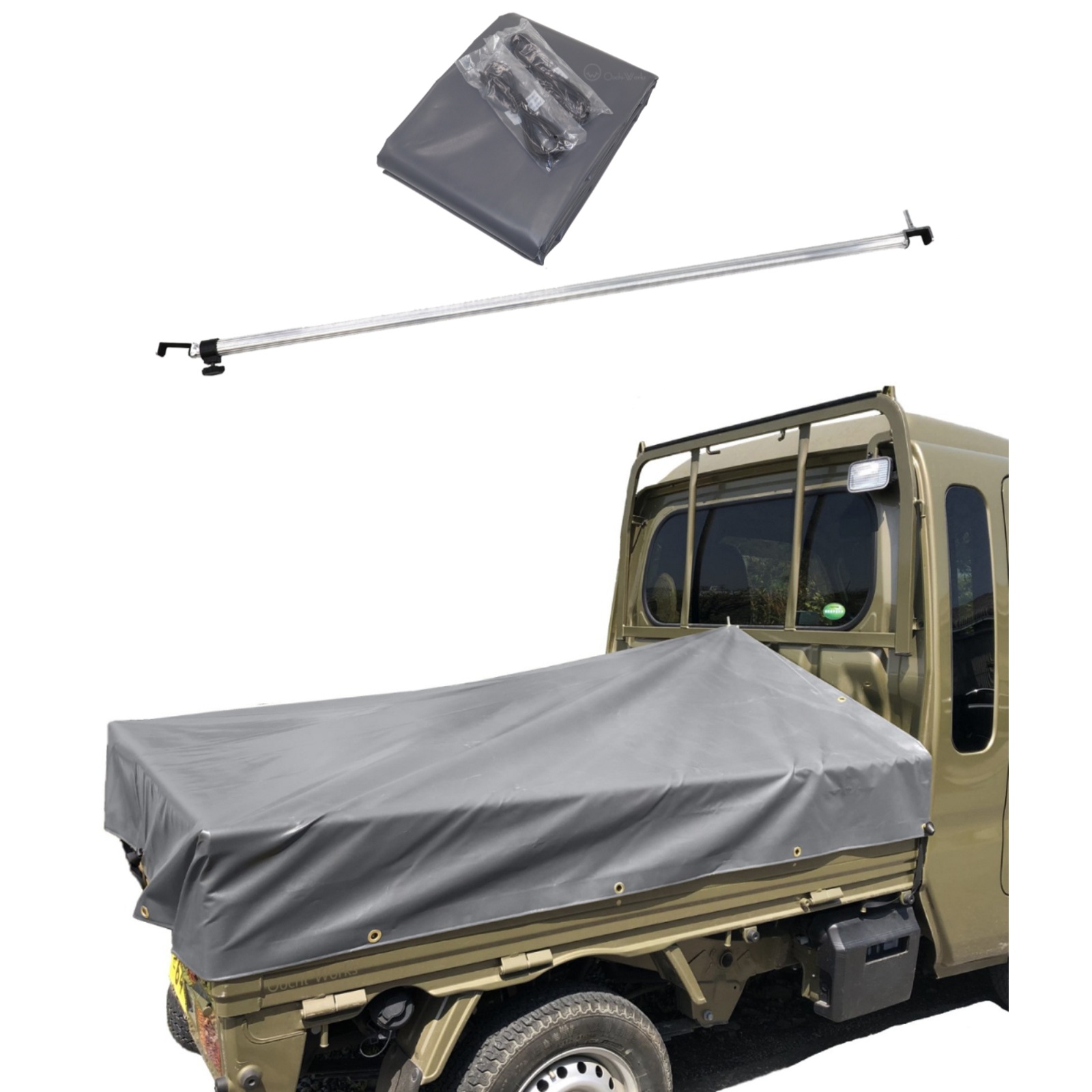 ハイゼットジャンボ用シート スロープ型 伸縮式荷台ポールセット グレー エステル帆布トハイゼットジャンボ用シート スロープ型 伸縮式荷台ポールセット グレー コードゴム4ｍｘ2本付き エステル帆布トラ