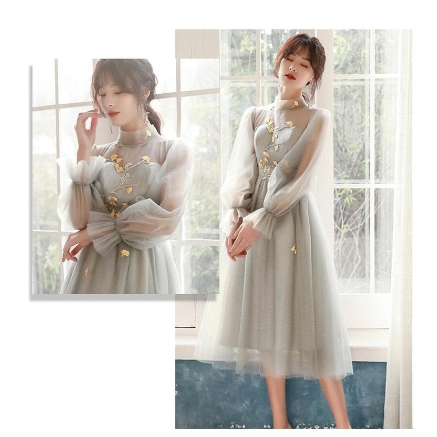 袖あり ミモレ丈ドレス パーティードレス結婚式 aラインワンピース ウエディングドレス 大きいサイズ