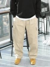 裾ストリングカーゴコットンロングワイドパンツ