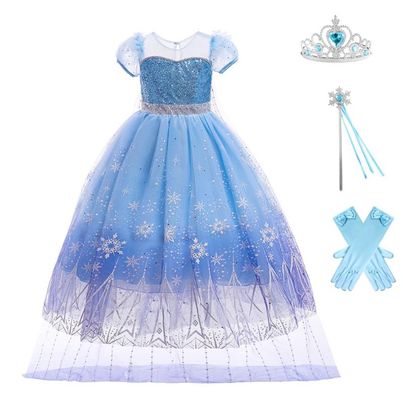 [MUXIU] プリンセス ドレス 仮装 ハロウィン 女の子 子供 エルサ風 お姫様 ブルー コスプレ アクセサリー 女の子 なりきり 可愛い ワンピース 誕生日 七五三祝い 撮影用 文化祭 遊戯会