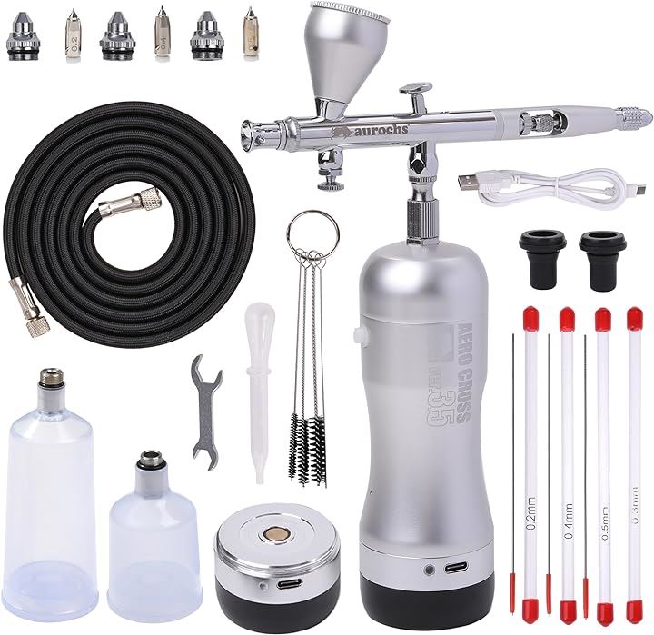 充電式 エアブラシ エアロクロス コードレス ハンドピース コンプレッサー USB type-C 小型 プラモ 模型 塗装 アート ペイント(シャインシルバー)