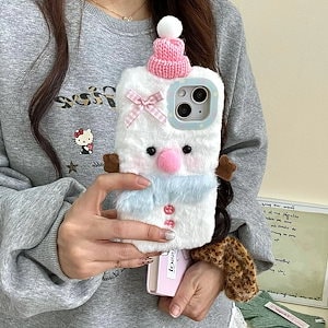 ぬいぐるみかわいいピンクの鼻帽子雪だるまiphone16iphone1513/14pro Max携帯電話ケース12