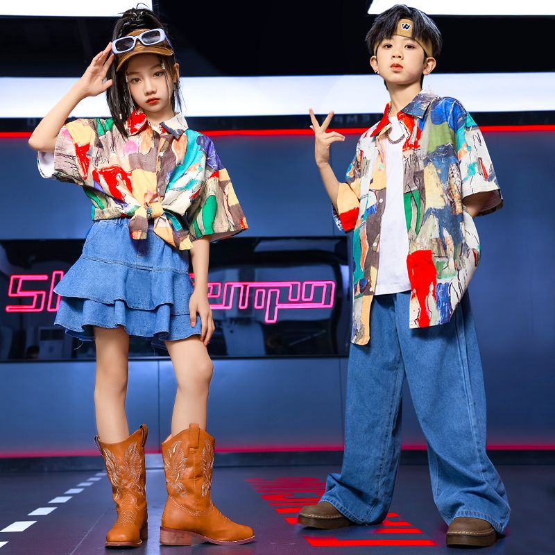 男の子の街のダンスのスーツのヒップホップのhiphopのドラムの演出服の子供の復古的な香港風の女の子の舞台のショーの服