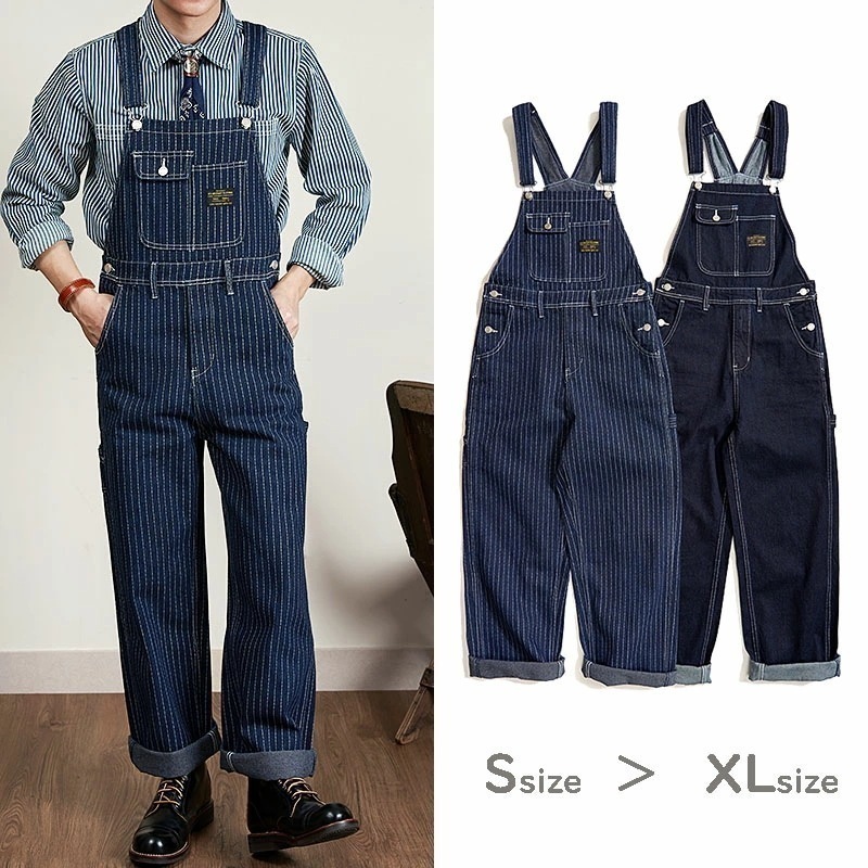 【大好評！最安値挑戦!】オーバーオール サロペット メンズ おしゃれ パンツ ストライプ柄 ヒッコリー ストリート かっこいい カジュアル ファッション S-XL