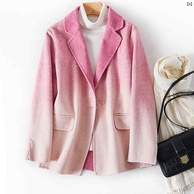 レディース ファッション　オシャレ　カジュアル　かわいい　綺麗 沈着 アクセント グラデーション 両面 コート レディース ショート ウール ブレザー