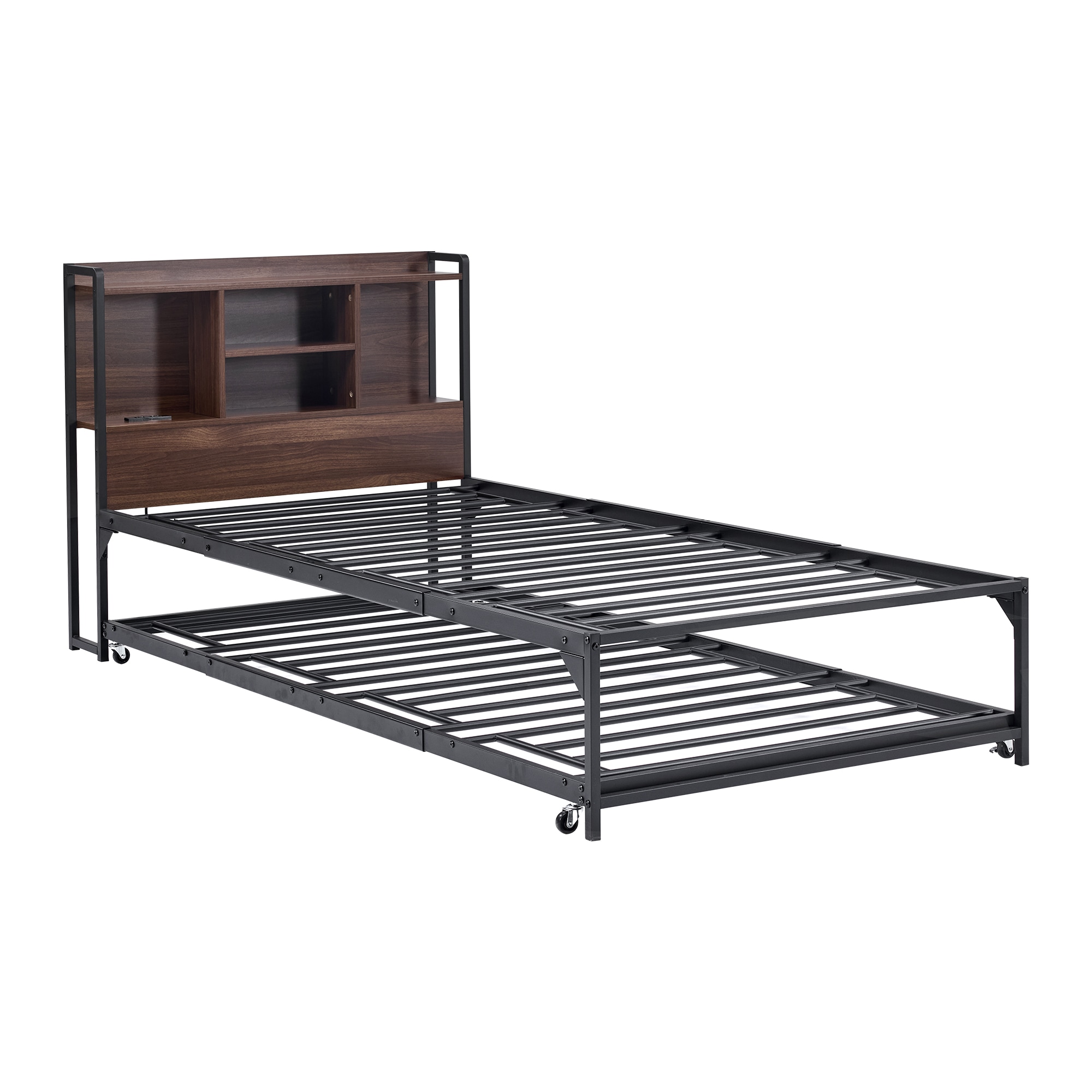 192【新作】【ブラック】親子ベッド 多段ベッド シングル ベッド コンセント付き 宮棚付き パイプベッド ホワイト ブラック シンプル 木 ウッド調 北欧風 おしゃれ 子供部屋 寮202