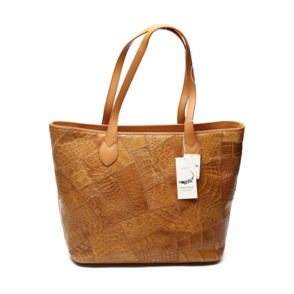 クロコダイルLB-7001 パッチワーク 天ファスナー トートバッグ コニャック　COGNAM
