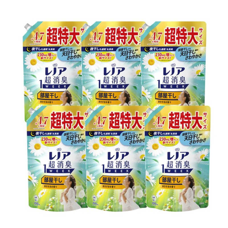 P＆G　(ケース販売)レノア超消臭1week部屋干しおひさまの香りつめかえ用超特大サイズ1510mL×6　LN1WオヒサマSSLCS