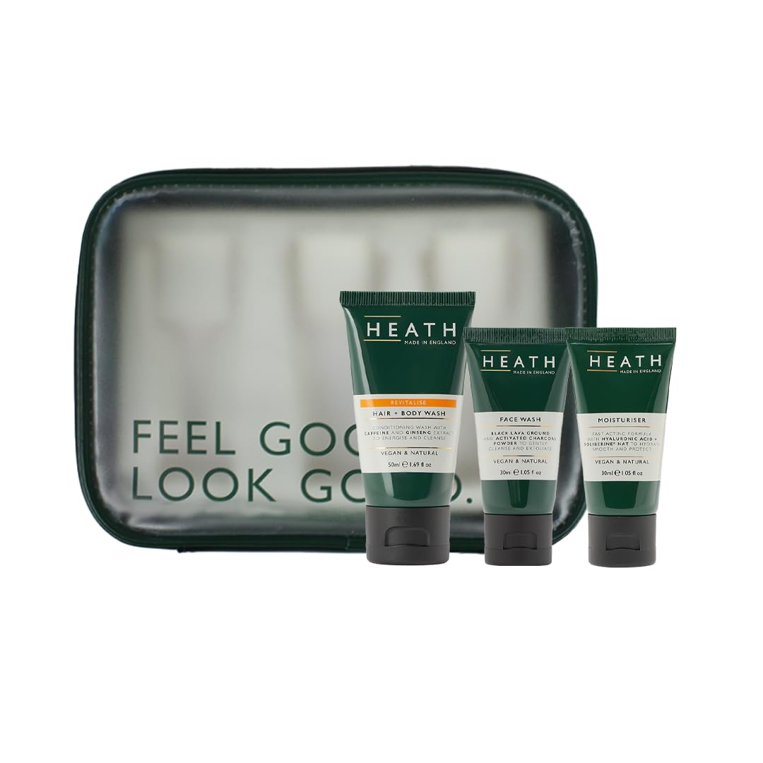 【HEATH(ヒース)/トラベルセット】リバイタライズ ヘア＆ボディウォッシュ50ml/フェイスウォッシュ30ml/モイスチャライザー30ml 全身用 洗顔料 トラベルキット 旅行　植物由来成分使用