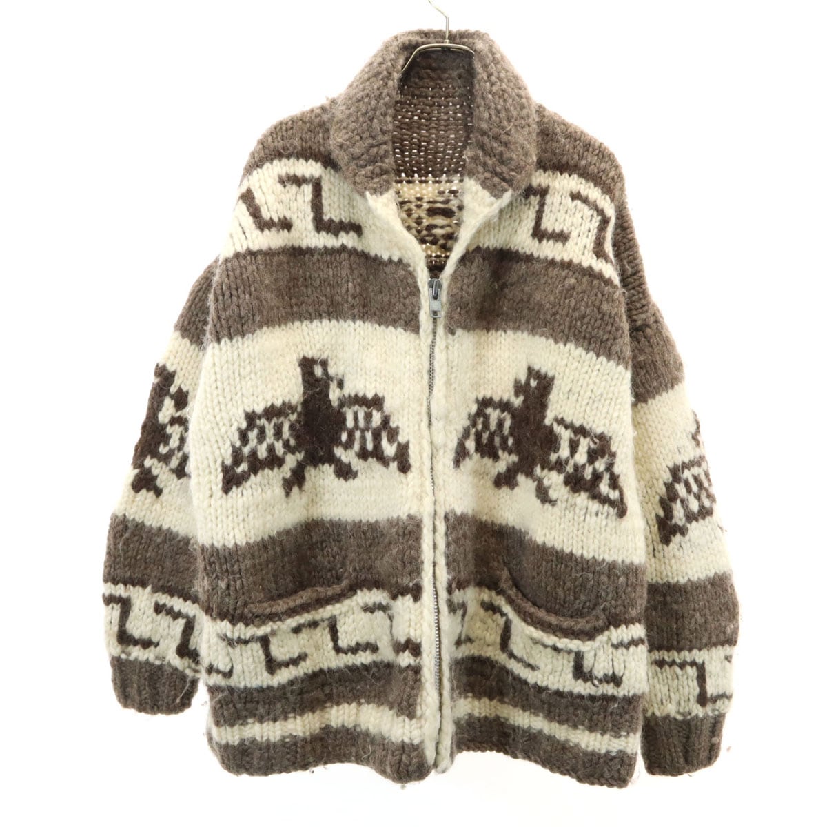 80s 90s カナダ製 ウール オールド ニットジャケット ベージュ系 メンズ 古着